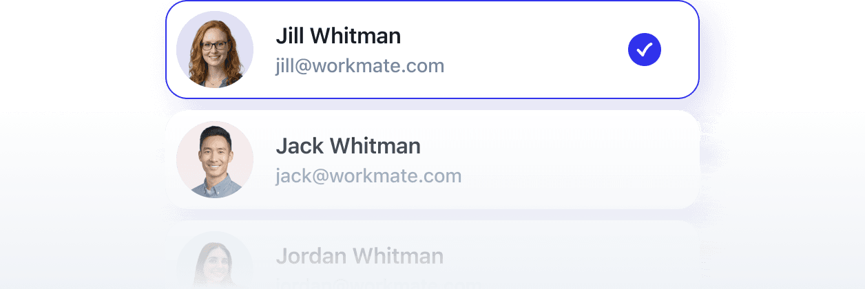 Stacked list of assistant identities to choose from