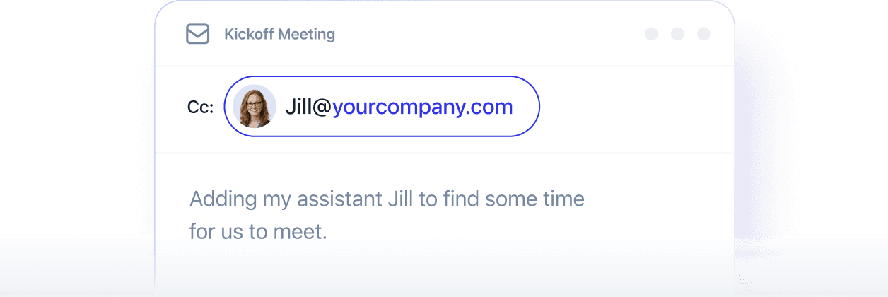Email compose window with the assistant CC'd on a custom domain
