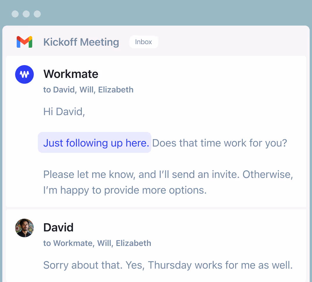 Workmate email follow-up thread