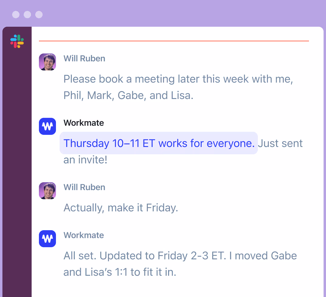 Slack thread rescheduling a meeting