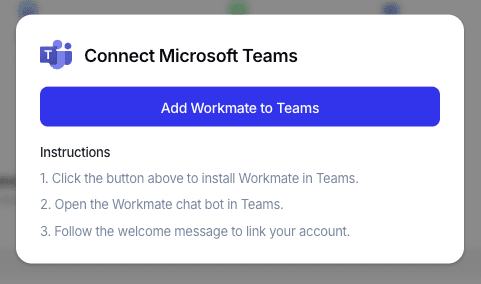 Connect Microsoft Teams dialog in Workmate