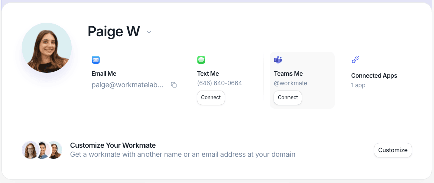 Connections card with Teams Me connect button